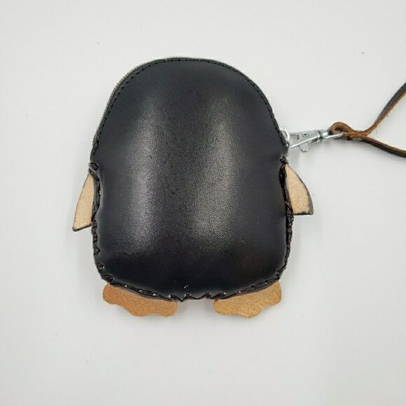 Hand Made Embossed Genuine Leather Penguin Coin Purse Wristlet Wallet Pouch - Picture 9 of 11